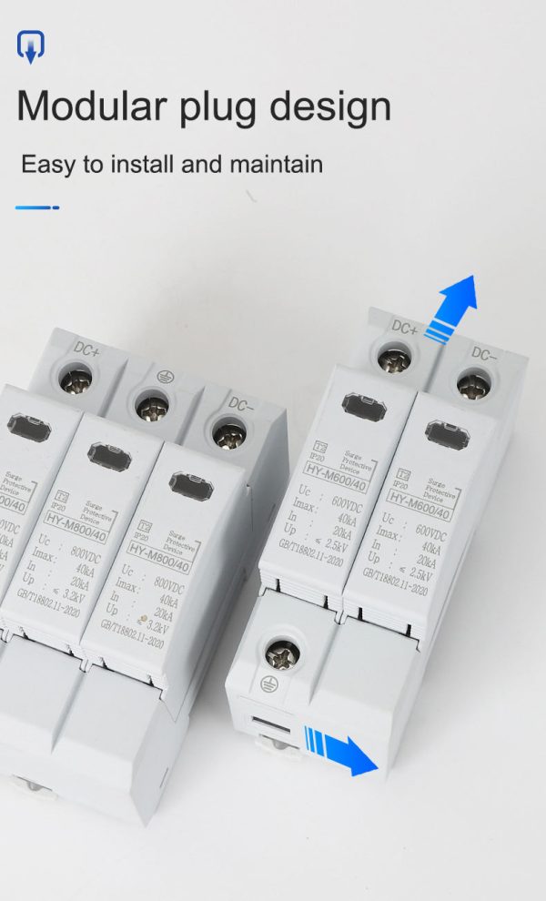 DC 40KA SPD T1+T2 1500V-1200V Solar Surge Protector Arrester 2P 3P High Voltage Protection Devices - Image 3
